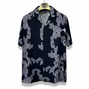 OEM Men's Floral Print Satin Short Sleeve Shirt Relaxed Fit V-Neck Lightweight Breathable Casual Top for Holiday and Beach Wear - Product Image 1