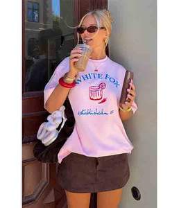 Camiseta de Verano Extra Grande, Ecológica, Transpirable, con Estampado Rosa, Estilo Urbano para Mujer - Product Image 1