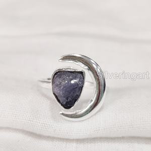 Anillo de plata de ley 925 ajustable con piedra natural de tanzanita, luna creciente, piedra de nacimiento de diciembre, para mujer - Product Image 3