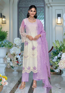 Organza suave Salwar Kameez con bordado elegante y Moti Work Estilo paquistaní moderno Ropa de fiesta para mujer Secado rápido - Product Image 2