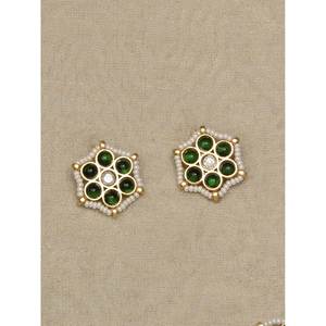 Conjunto de Joyería Fina MR-S621GR Chapado en Oro Color Verde, Collar y Aretes Mishr, Hecho en India - Product Image 2