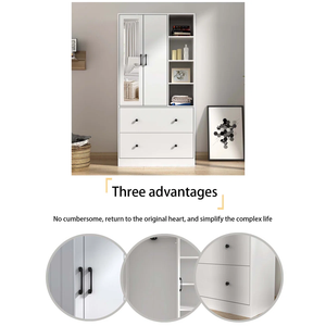 Armoire à 2 portes avec miroir, rangement avec tiroirs et étagères, armoire moderne blanche avec tringle à vêtements extensible et rangement - Product Image 4