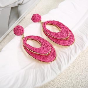 Pendientes de aro de rafia hechos a mano para mujer, joyería colgante Bohemia ligera, fiesta de moda, verano, Vacaciones en la playa, diseño de envoltura de paja de paz - Product Image 4