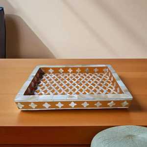 Nouveau design personnalisable taille vadrouille résine incrustation plateau fait à la main nacre poignée pour Ramadan cadeau plateau de service - Product Image 2