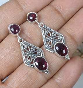 Best Selling 925 Sterling Silver Stud <b>Earrings</b> Natural Garnet Gemstone Handmade Oval Shape Jewelry for Women Girls Parties Gifts - Product Image 3