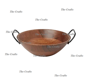 Bol à fruits en bois avec poignées en fer noir, design fabuleux, vaisselle, bol à chocolat - Product Image 1