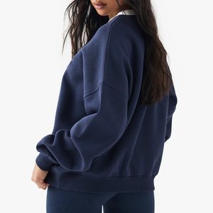 Pull à col rond tendance 2025 Anti-boulochage Sweat-shirt d'hiver pour femme Uni Surdimensionné 100% coton polaire Respirant - Product Image 5