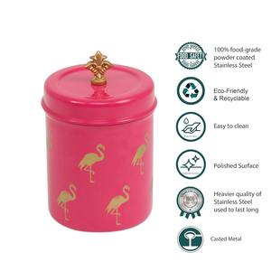 Frasco de Almacenamiento con Estampado de Flamenco Rosa Oscuro, Contenedor Cilíndrico Moderno y Elegante con Perilla Decorativa, Directo del Fabricante - Product Image 2