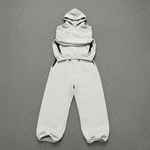 Conjunto de Sudadera con Capucha y Pantalones Deportivos de Felpa 100% Algodón con Logotipo Estampado Personalizado, Transpirable, con Bloques de Color, Chándal para Hombre - Product Image 6