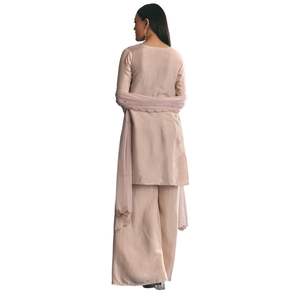 Conjunto Kurta Palazzo de seda neutra con corte Dana Work, venta al por mayor de Ropa Étnica para mujer, conjunto de moda personalizado a granel de fábrica de ropa OEM - Product Image 5