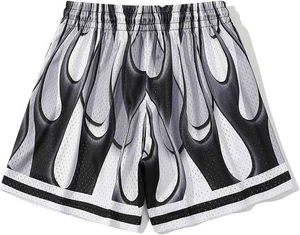 Shorts de basket-ball en maille à imprimé flamme noir et blanc personnalisés, légers, à séchage rapide, vêtements de sport pour hommes, pour la salle de sport ou la rue - Product Image 2