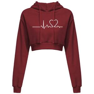 Pull à capuche à manches longues pour femmes Hip Hop & Streetwear couleur unie ECG imprimé sweats à capuche courts pour tissu tissé d'hiver - Product Image 6