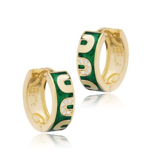 Pendientes de Aro con Diseño de Esmalte Verde y Circonita, Plata de Ley 925, Chapados en Oro, Joyería Artesanal Moderna para Mujer - Product Image 4