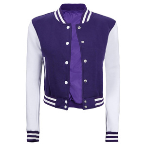 Vente la plus chaude femmes saison d'hiver Letterman personnalisé couleur rose recadrée varsity vestes en cuir à manches longues femmes vêtements de sport - Product Image 4