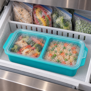 Bandeja para Congelar Curry y Arroz, de Silicona Aqua, con Dos Secciones Separadas y Tapa Transparente para Mantener los Platos Principales y los Granos por Separado - Product Image 3