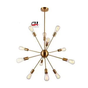 Lustre Calvin de latão antigo luminária moderna com pingente de 12 luzes para decoração de casa