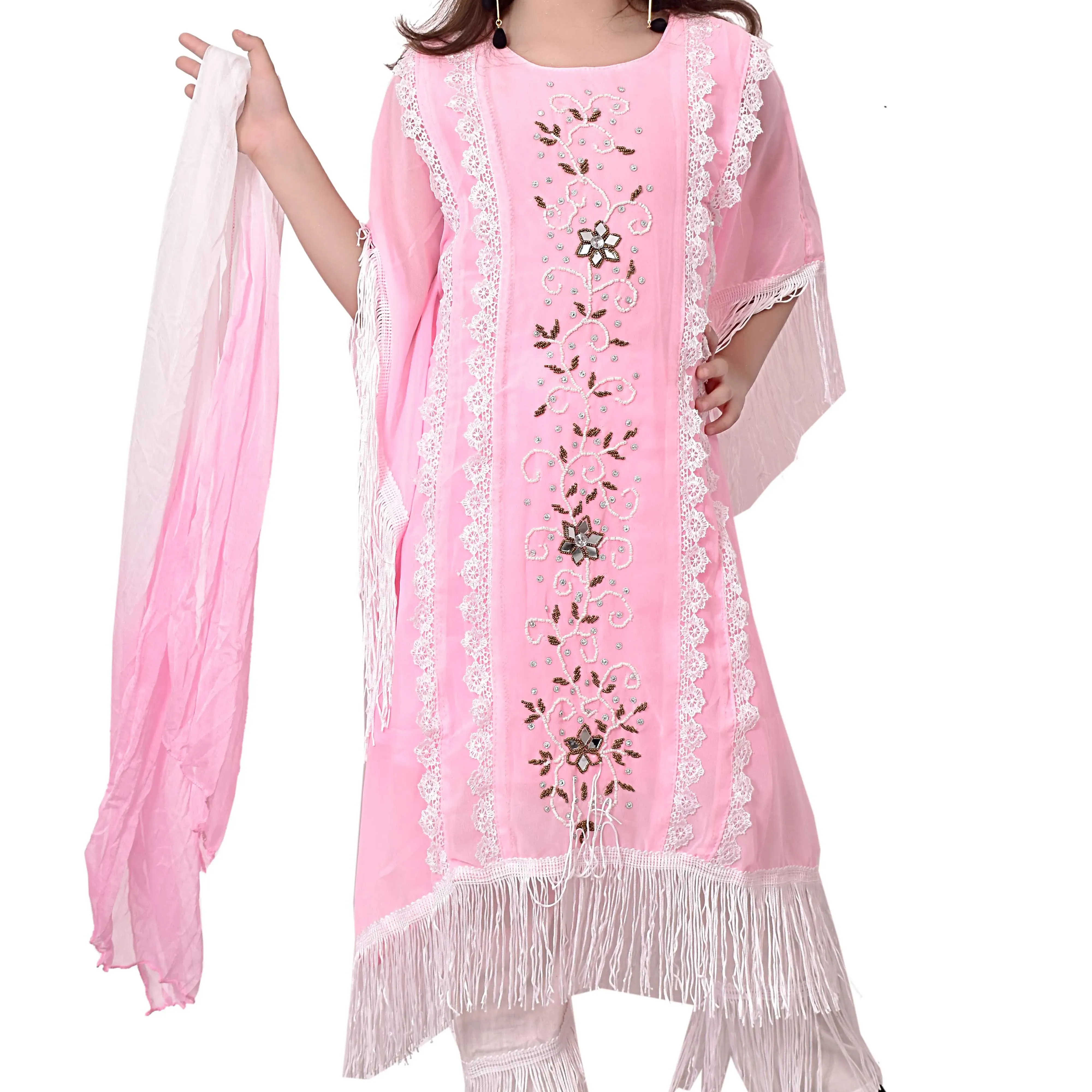 Best Quality High Demand Indian Traditional Georgette Kurtis With Palazzo Dupatta Kaftan Dress For Girls 3-10Years