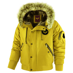 Veste d'hiver en laine noire pour homme, manteau décontracté à simple boutonnage avec logo brodé, capuche en fausse fourrure et plusieurs poches - Product Image 6