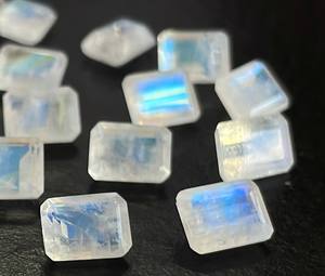 Piedra lunar natural arcoíris Octagon Cut 10x12mm facetado-Good Blue Flashy Buena calidad Piedra preciosa suelta - Product Image 6