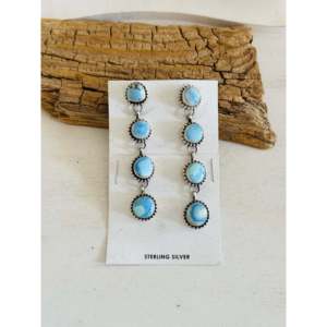 Navajo Handmade Golden Hills Turquoise & Sterling <b>Silver</b> Drop <b>Earrings</b> Post <b>Dangle</b> Design - Product Image 1