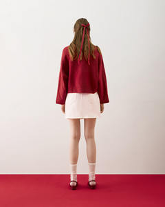 Pull en tricot ample à manches longues et col en V pour femme, tissu tissé brodé, acrylique formel par Routine - Product Image 3