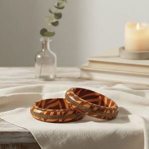 Ethnic Patterned Orange Lac Bangles <b>Set</b> of 2 for Parties - Product Image 4
