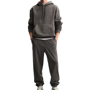 ชุดวอร์มผ้าฝ้าย 100% สกรีนโลโก้เองได้ สไตล์สตรีทแวร์ สำหรับผู้ชาย ชุดวอร์มเปล่า 2 ชิ้น ไซส์ใหญ่พิเศษ ทรงหลวม ไหล่ตก - Product Image 1