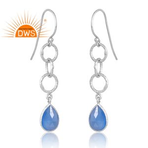 Conception chaude en argent Sterling plaqué palladium naturel bleu calcédoine pierres précieuses boucle d'oreille bijoux personnalisés pour les femmes cadeau pour elle - Product Image 3