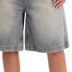 Womens Loose Fit Gray Washed Denim Bermuda <b>Shorts</b> Mid Waist <b>Knee</b> <b>Length</b> <b>Casual</b> Straight Quick Dry Breathable Summer Streetwear - Product Image 5