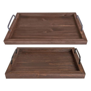 Bandeja de madera de pino artesanal de primera calidad con asas de metal, Juego de 2 bandejas decorativas y duraderas para uso en restaurantes y hoteles - Product Image 4
