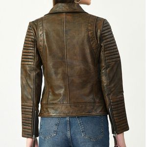 Vente chaude bas quantité minimale de commande femmes veste en cuir véritable nouveauté femmes veste en cuir haute qualité deux tons ciré veste en cuir - Product Image 3