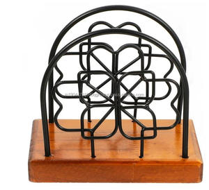 Asequible diseño de flores de metal y servilletero DE MADERA DE LA India - Product Image 1