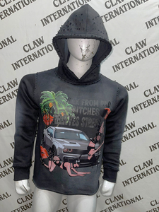 Sweats à capuche épais 400gsm French Terry 460 Gsm 100% coton lavé à l'acide violet pour hommes - Product Image 3