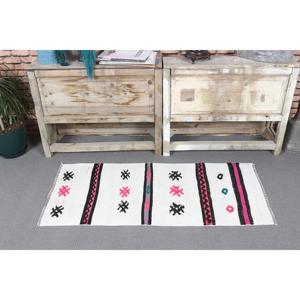 Tapis vintage 1,8x4 pieds, petit tapis turc, tapis oriental blanc rose - Product Image 2