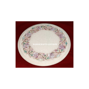 Living Room Decoration <b>Round</b> Shape <b>White</b> Marble Inlay Coffee <b>Table</b> Top Best Seller Flower Design Marble Inlay <b>Table</b> Top - Product Image 1