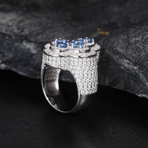 Lujo 10K oro sólido moissanita Diamante Azul Cruz racimo anillo Iced Out declaración Hip Hop joyería moda Bling regalo para hombres - Product Image 2