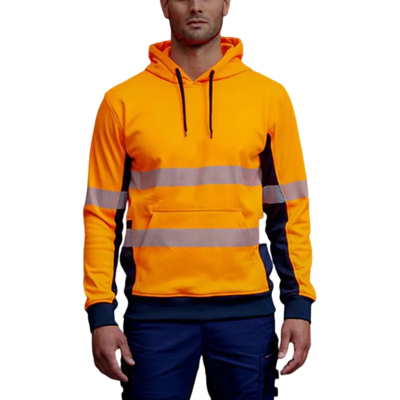 Hi Vis hoodie men custom made workwear road safety hoodies work uniform hooded jumper high visibility reflective stripes jackets