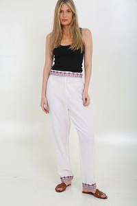 Pantalones de verano de mujer bordados hechos a mano indios Cintura elástica gris con frente plano-Suministro ODM - Product Image 3