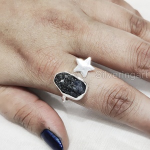 Joyería de piedra en bruto, anillo para mujer, zafiro azul crudo Natural, piedra preciosa, piedra natal de septiembre, anillo de estrella, fiesta, anillo de Plata de Ley 925 - Product Image 1
