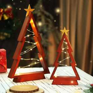 Décorations d'arbre de Noël en bois arbre de Noël de table avec lumières petits arbres de Noël éclairés décor pour maison de vacances - Product Image 1