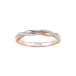 Anillo de Boda Apilable Jeulia de Dos Tonos con Diseño Trenzado - Bañado en Rodio y Oro de 14K con Zirconia - Product Image 3