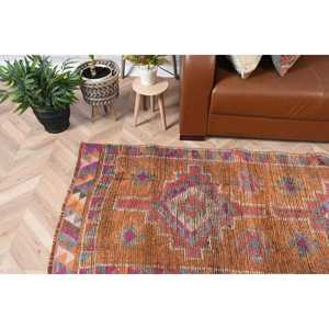 Tapis turc vintage, tapis Herki 2,8x10,2 pieds, tapis oriental en laine orange rose - Product Image 2