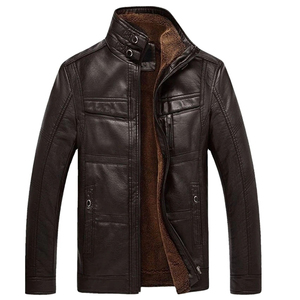 Manteau en cuir mi-long pour homme, hiver, doublure polaire, grand col, style costume, fourrure - Product Image 1