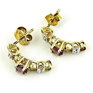 Boucles d'oreilles clous en or 14 carats plaqué or, rubis et diamants, bijoux tendance de luxe en forme de goutte d'eau pour femmes, pour fiançailles - Product Image 2