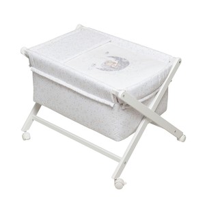 Cuna de Diseño Moderno en X en haya blanca con juego de ropa de cama y colchón - MOD. Oso Dormido Gris para Bebés y Niños - Product Image 1