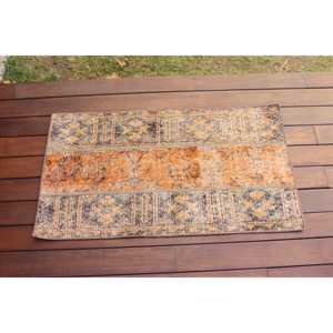 Alfombra, 1.7x3.1 pies, Alfombra Vintage, Alfombra Ikat Naranja de Lana - Product Image 1