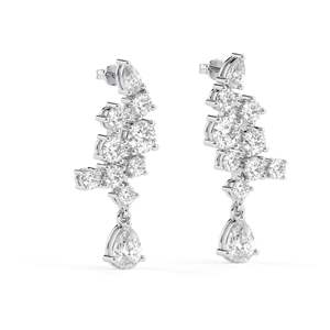 Boucles d'oreilles pendantes en diamant coupe poire et ronde pour femme - Product Image 1