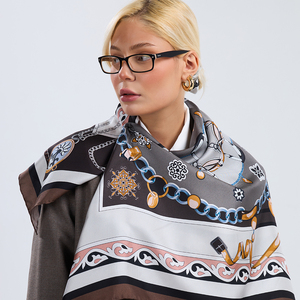 Foulard carré 100 % soie twill pour femme, bords roulés à la main, motif équestre de luxe avec boucle de ceinture, toutes saisons - Product Image 4