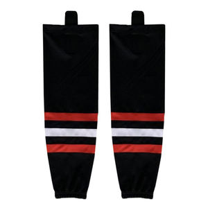 Chaussettes de hockey sur glace bleues avec manches de sport durables à rayures rouges et blanches avec logo personnalisé - Product Image 6