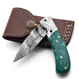 Profesional personalizable OEM venta al por mayor hecho a mano Damasco acero plegable cuchillo de bolsillo grabado refuerzo/mango de resina cuchillos EDC - Product Image 3